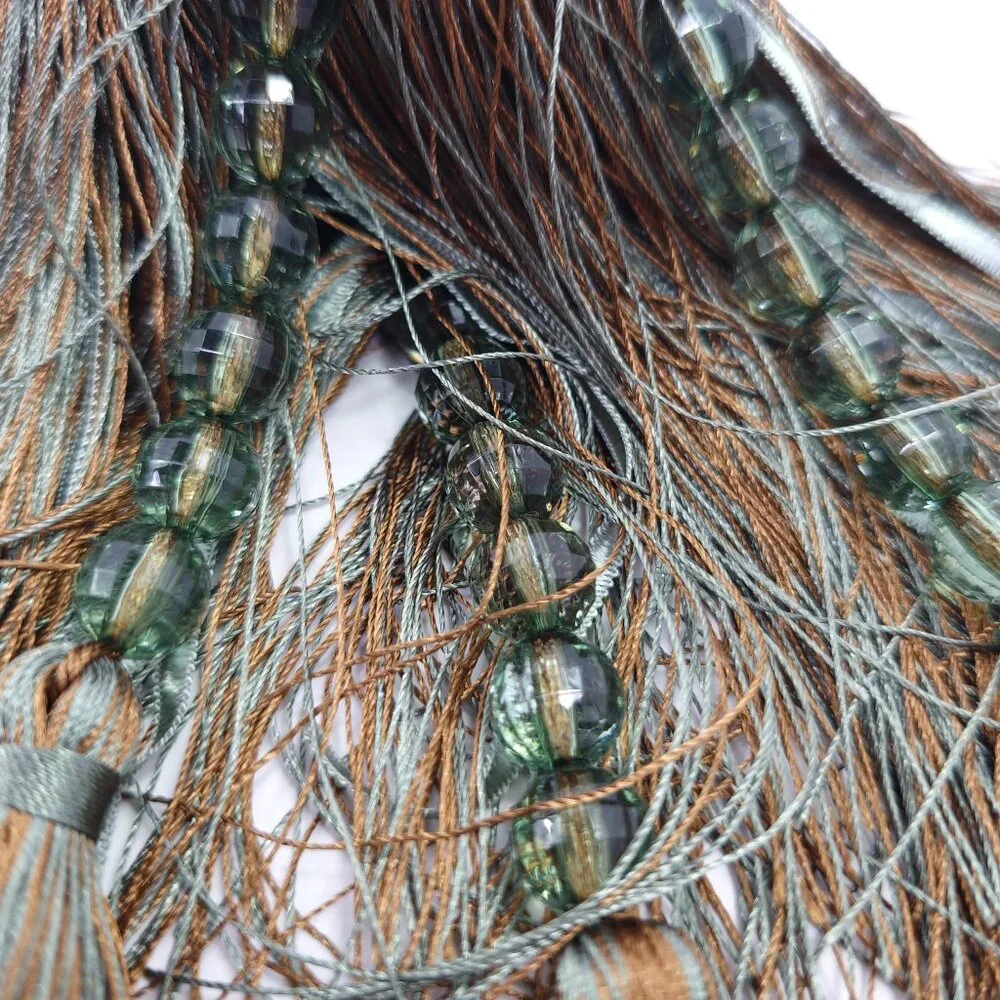 Gold & Sage Beaded Tassel Curtain Tieback